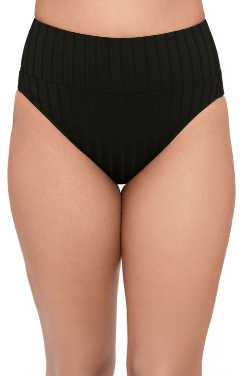Wide Ribbed Ultra High Waist Banded Swim Bottoms