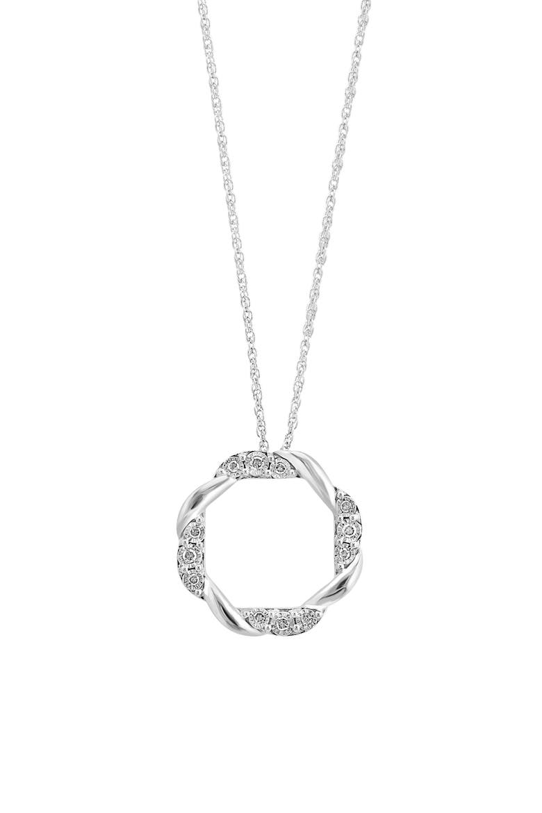 Sterling Silver Diamond Twisted Open Circle Pendant Necklace, Main, color, WHITE