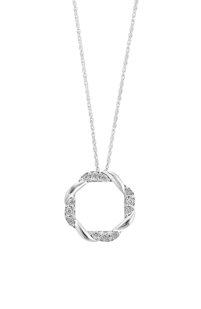 EFFY Sterling Silver Diamond Twisted Open Circle Pendant Necklace, Main, color, White