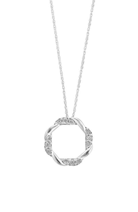 Sterling Silver Diamond Twisted Open Circle Pendant Necklace