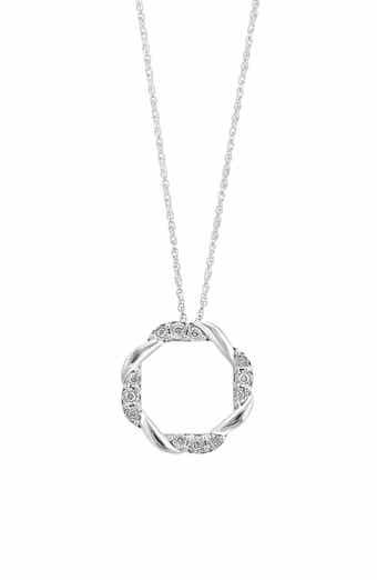 Sterling Silver Diamond Twisted Open Circle Pendant Necklace