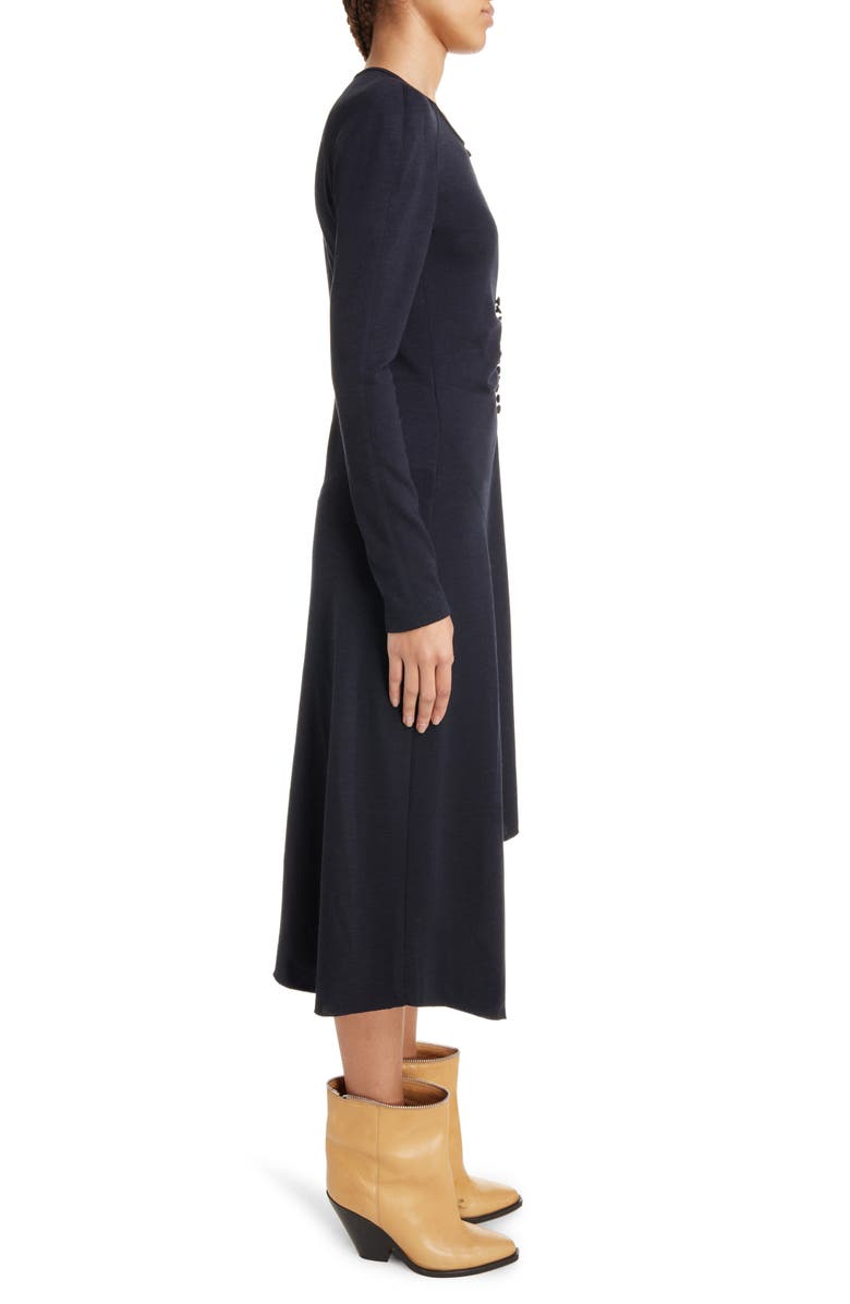 Isabel Marant Dorya Center Ruched Long Sleeve Stretch Silk Midi Dress, Alternate, color, Midnight