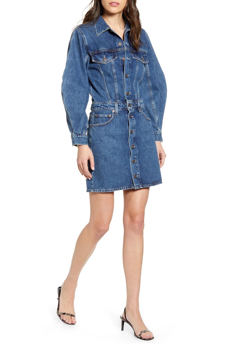 Long Sleeve Cotton Denim Minidress, Main, color, SHELTER