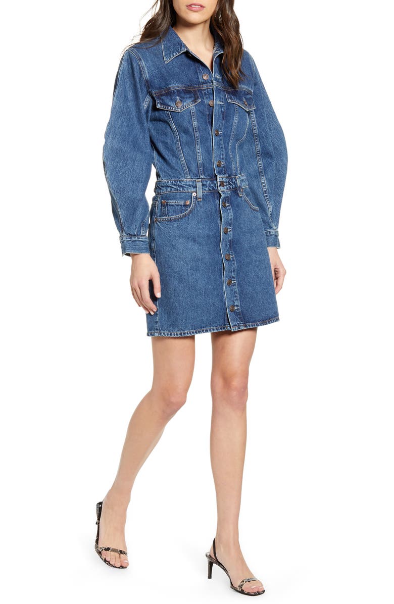 AGOLDE Long Sleeve Cotton Denim Minidress, Main, color,