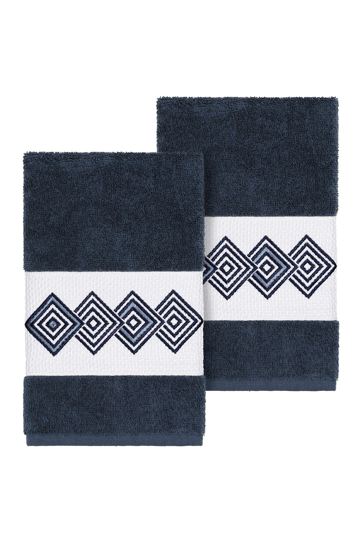 Linum Home Textiles Noah Embellished Hand Towel - Set of 2 - Midnight Blue