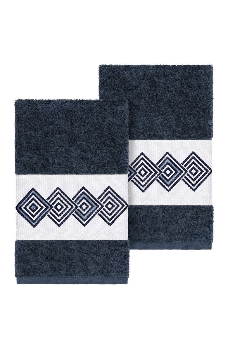 Linum Home Textiles Noah Embellished Hand Towel - Set of 2 - Midnight Blue, Main, color, Midnight Blue