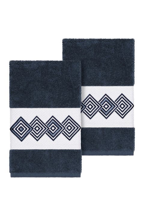 Noah Embellished Hand Towel - Set of 2 - Midnight Blue