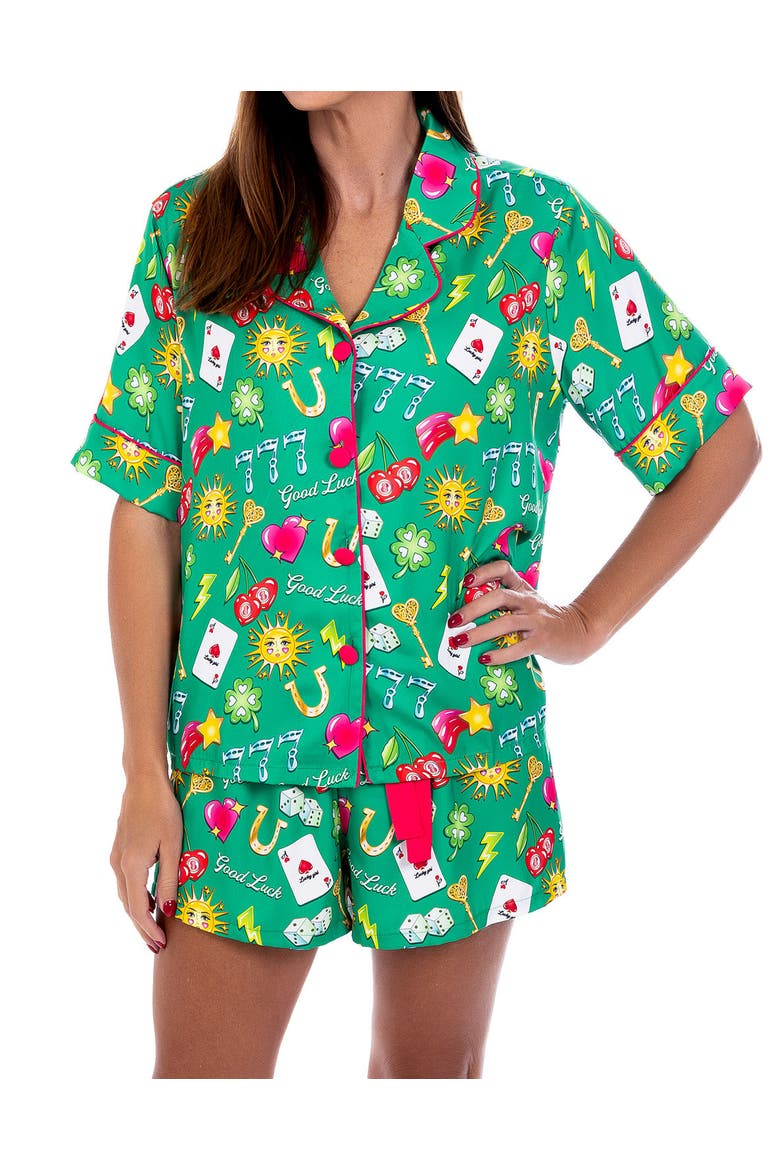 Women's Lucky Silky Short Sleeve Short Set, Main, color, Green