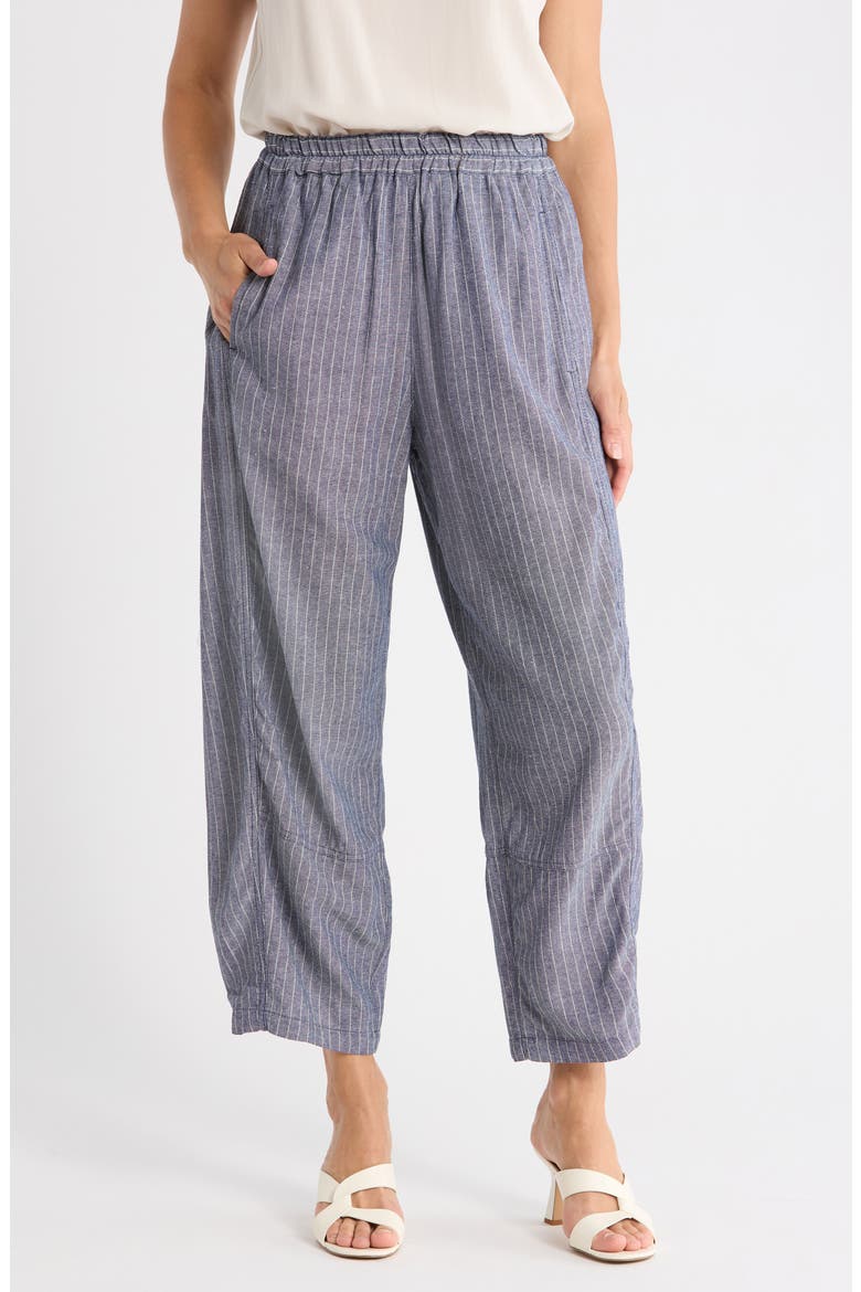 Stripe Linen Blend Barrel Pants, Main, color, NAVY/ WHITE PIN STRIPE