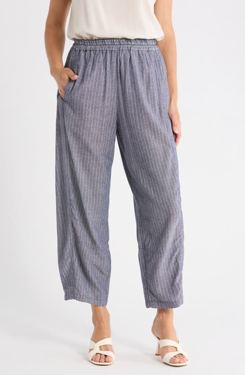 Stripe Linen Blend Barrel Pants