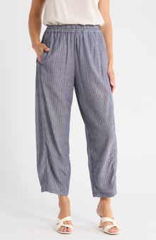 MAX STUDIO Stripe Linen Blend Barrel Pants