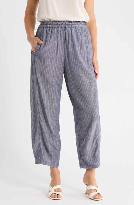 MAX STUDIO Stripe Linen Blend Barrel Pants