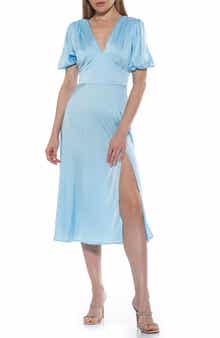 Alexia Admor V-Neck Puff Sleeve Midi Dress