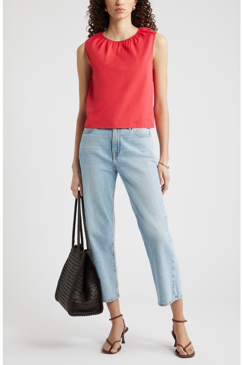 Floral Gathered Neck Poplin Sleeveless Top, Alternate, color, RED SAUCY