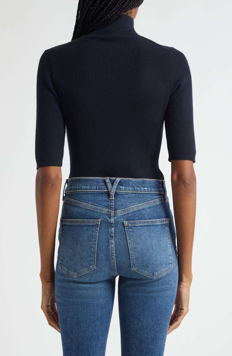 Veronica Beard Alastair Rib Short Sleeve Merino Wool Sweater, Alternate, color, Navy