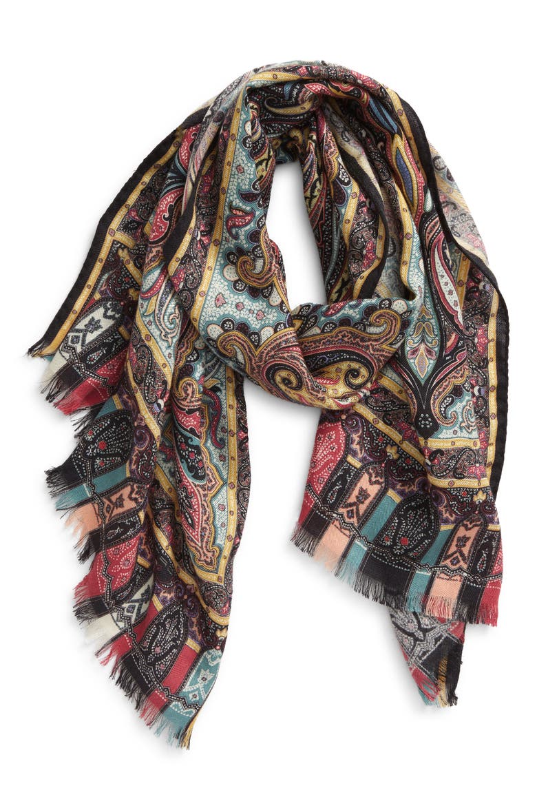 Paisley Cashmere & Silk Scarf, Alternate, color, BLACK