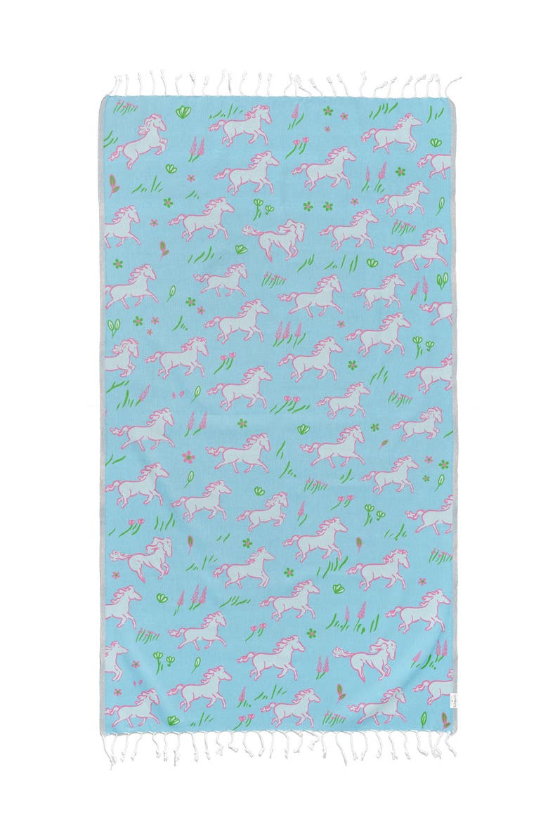 Oversized 37" x 71" Preppy Turkish Beach Towel by Ramus & Co, Main, color, Wild Horses