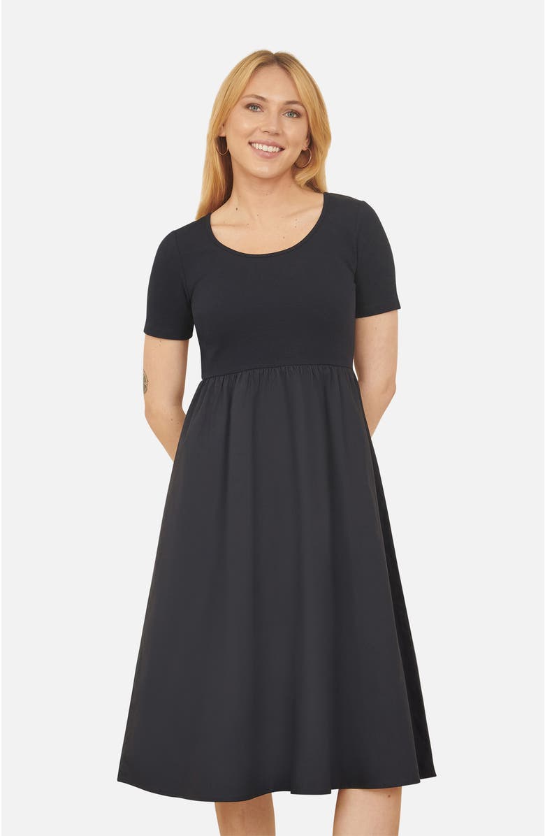 Yumi Jersey Top And Cotton Midi Dress, Alternate, color, Navy