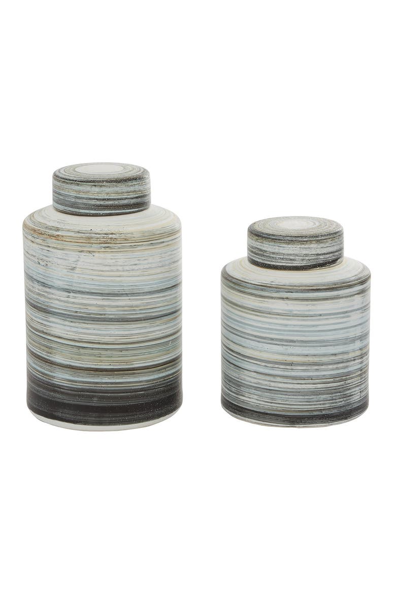 SONOMA SAGE HOME Gray Ceramic Striped Decorative Jar - Set of 2, Main, color,