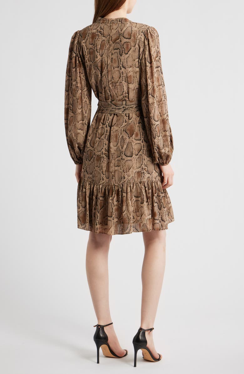 KOBI HALPERIN Samara Snakeskin Print Tie Waist Shirtdress, Alternate, color, Tannin Multi