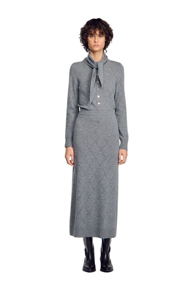 Pointelle knit maxi skirt, Main, color, Grey