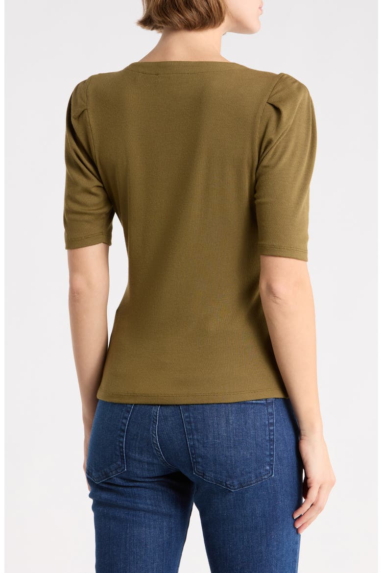 Rib Ruched Short Sleeve Henley, Alternate, color, DARK OLIVE