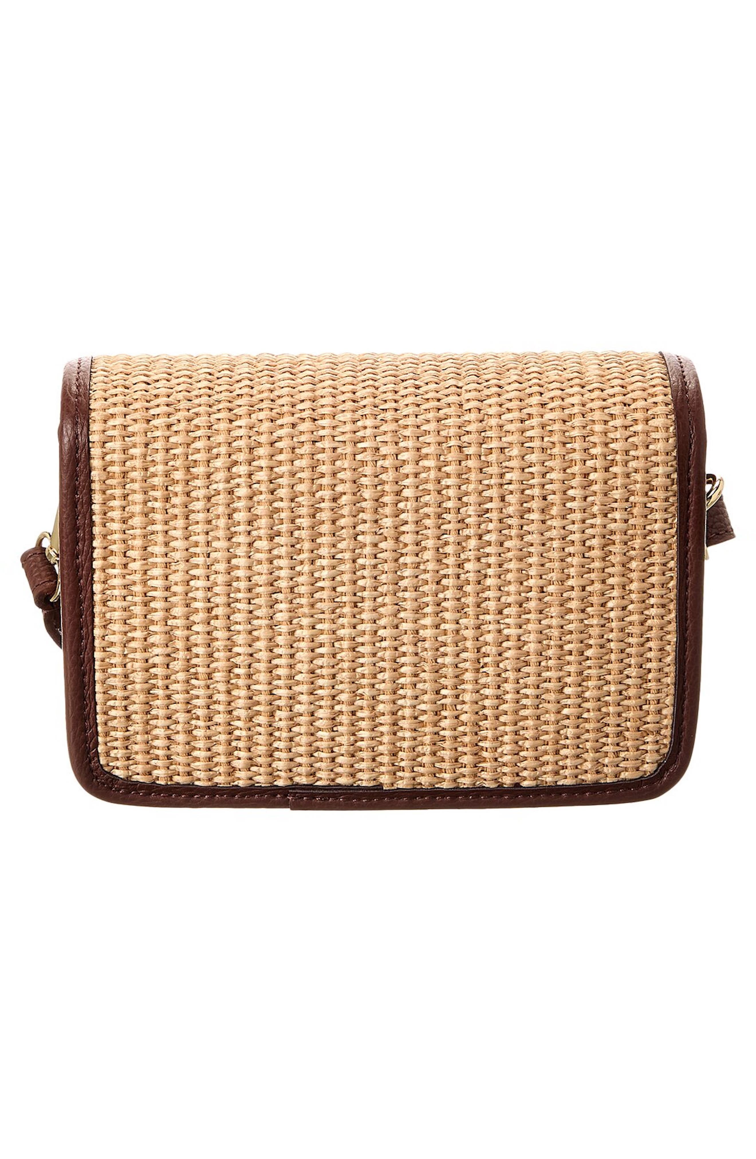 Persaman New York Woven Raffia Crossbody Strap, Alternate, color, Brown