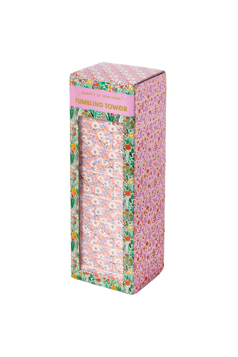 Floral Tumbling Tower, Classic Wooden Blocks Stacking Game, Main, color, Multicolored