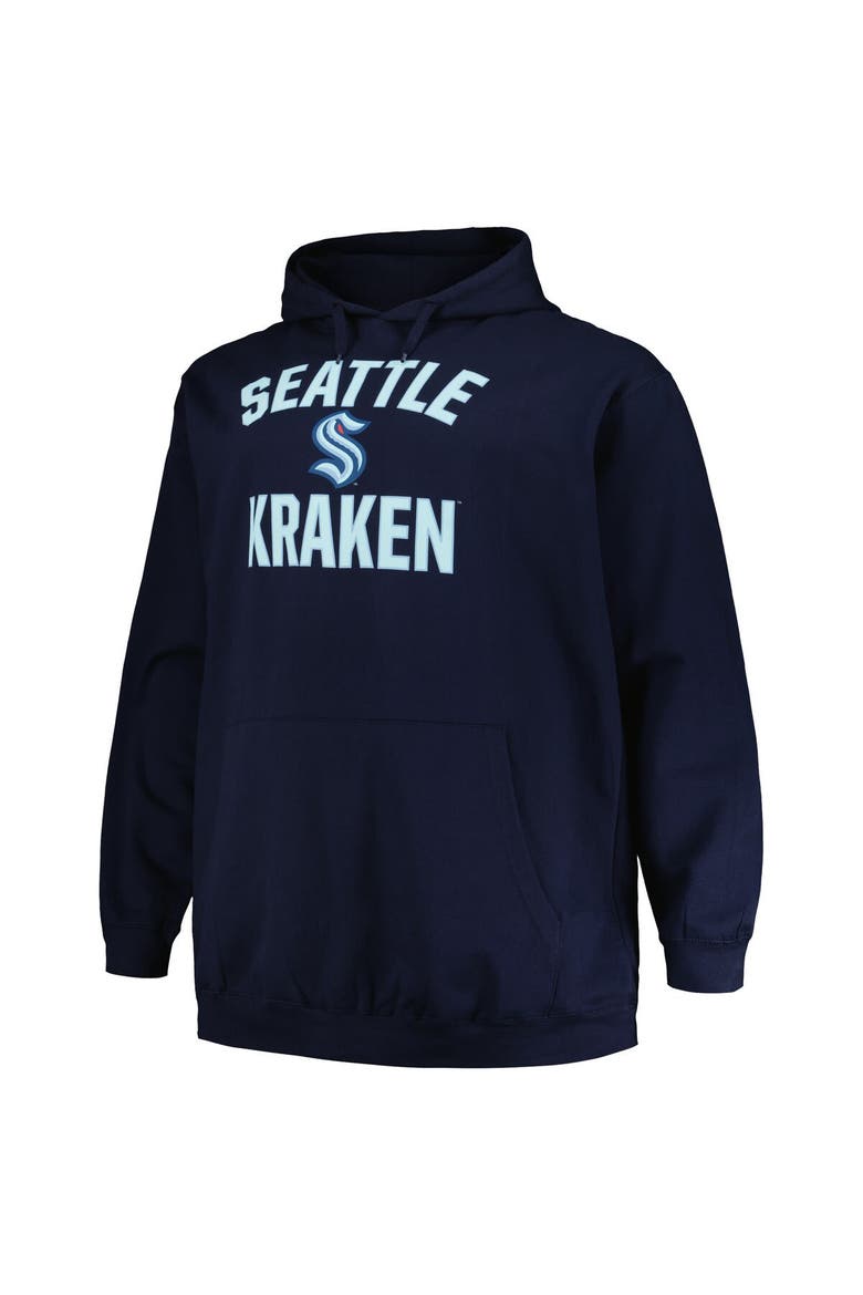 Men's Profile Deep Sea Blue Seattle Kraken Big & Tall Arch Over Logo Pullover Hoodie, Alternate, color, Navy