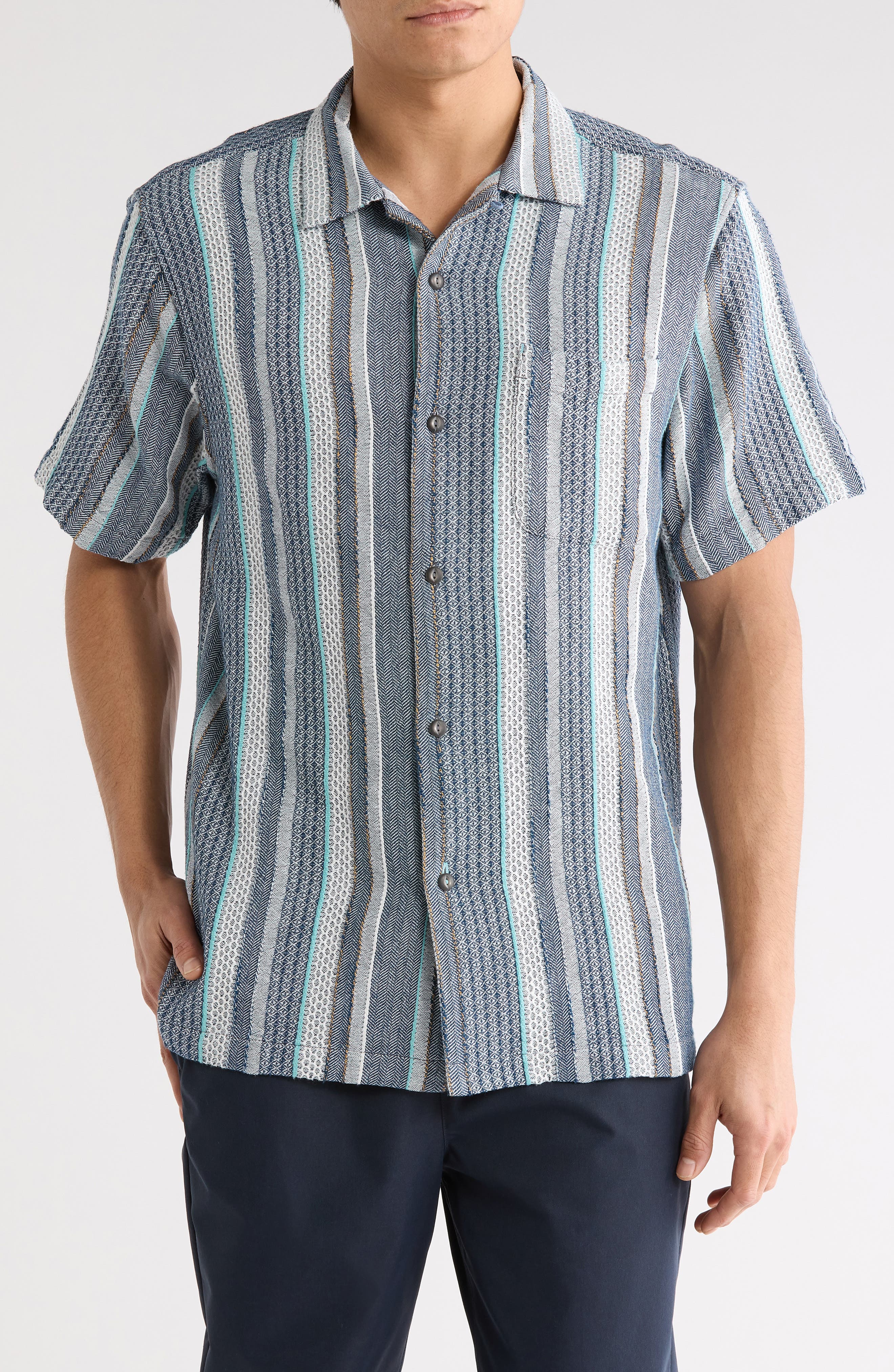 Tommy Bahama Milano Textured Stripe Cotton Camp Shirt