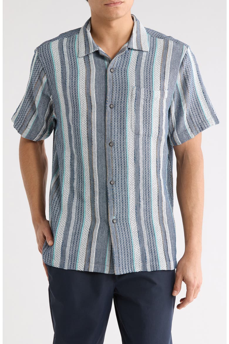 Milano Textured Stripe Cotton Camp Shirt, Main, color, KINGFISH