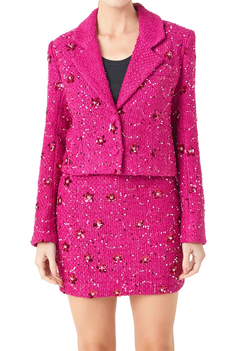Sequin Crop Blazer, Alternate, color, BERRY