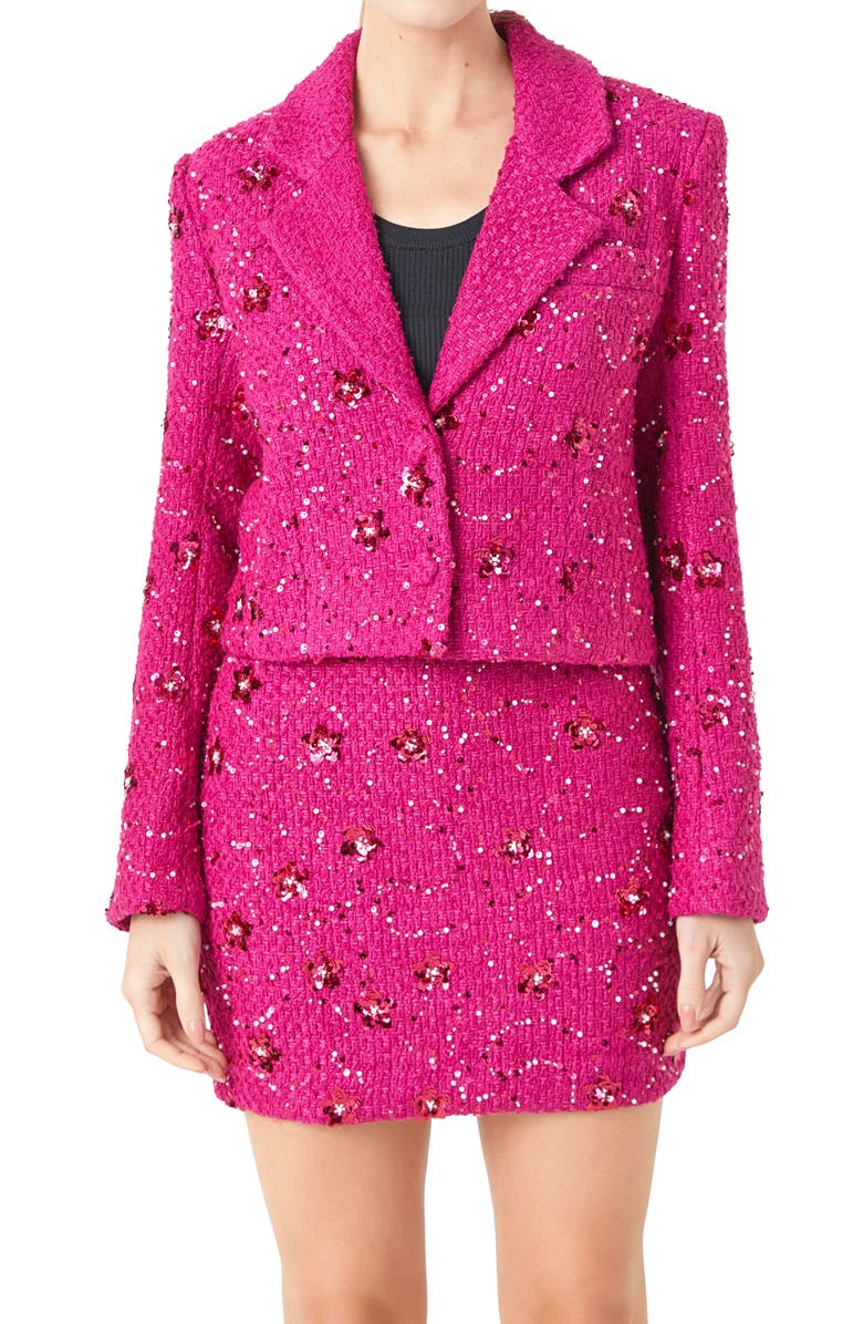 Endless Rose Sequin Crop Blazer, Alternate, color, Berry