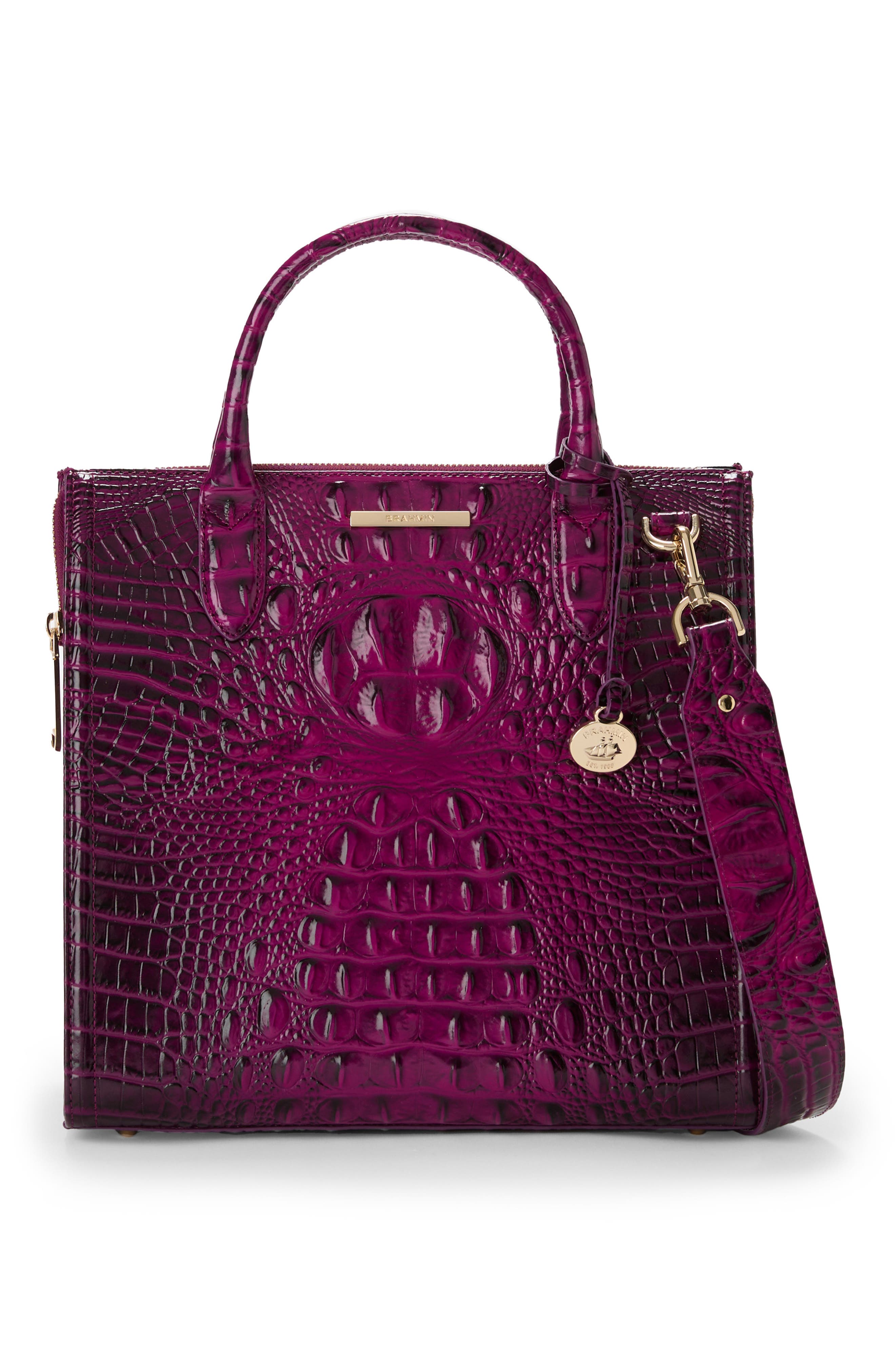Caroline Croc Embossed Leather Satchel, Alternate, color, SUGAR PLUM