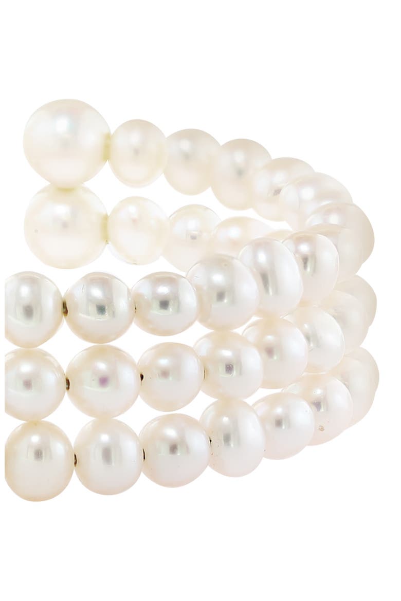 Sterling Silver 5.5–8.5mm Freshwater Pearl Triple Row Cuff Bracelet, Alternate, color, WHITE