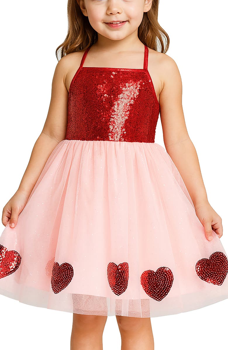 Zunie Kids' Heart Sequin Party Dress, Alternate, color, Pink