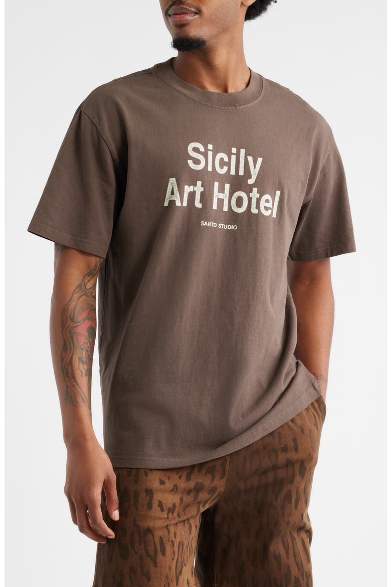 Sicily Art Hotel Graphic T-Shirt, Main, color, HOLY BROWN