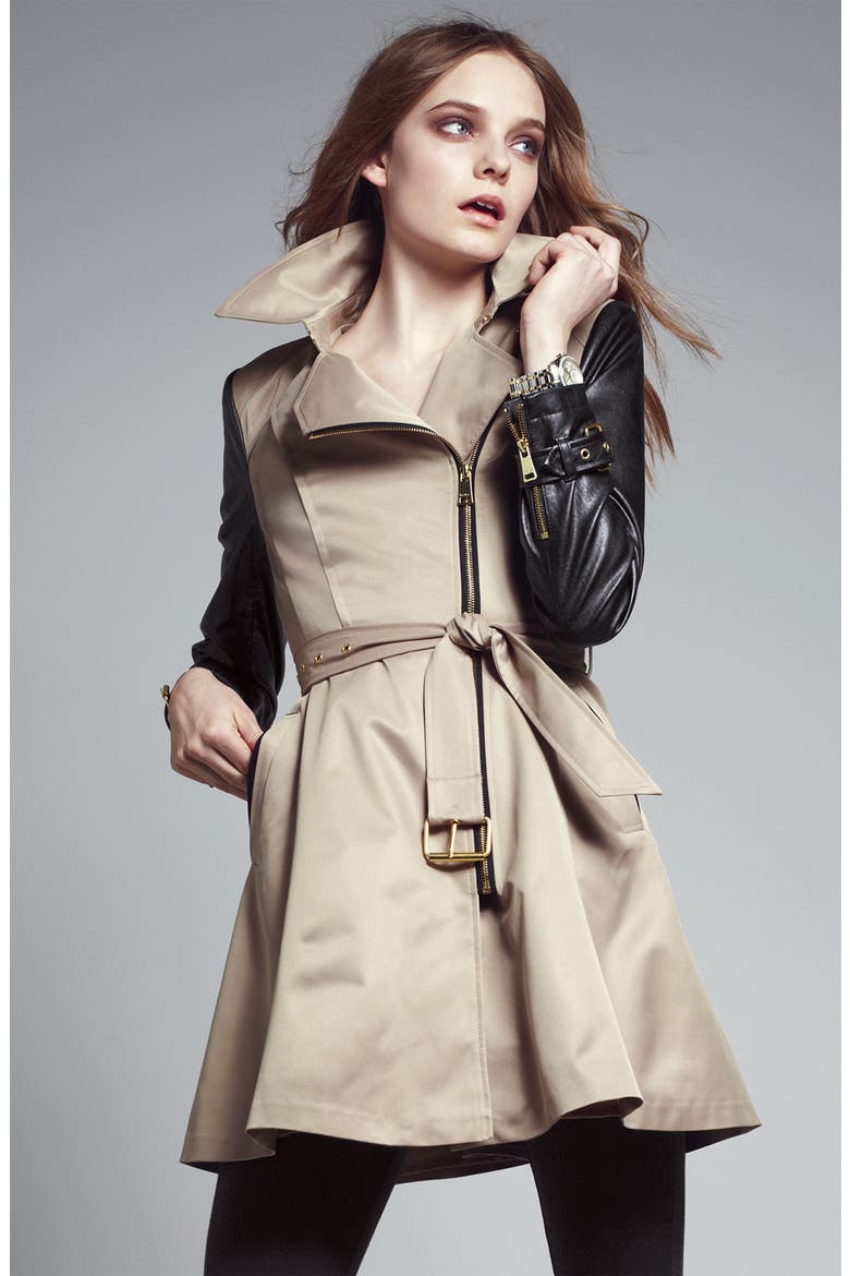 Mixed Media Trench Coat, Alternate, color, KHAKI