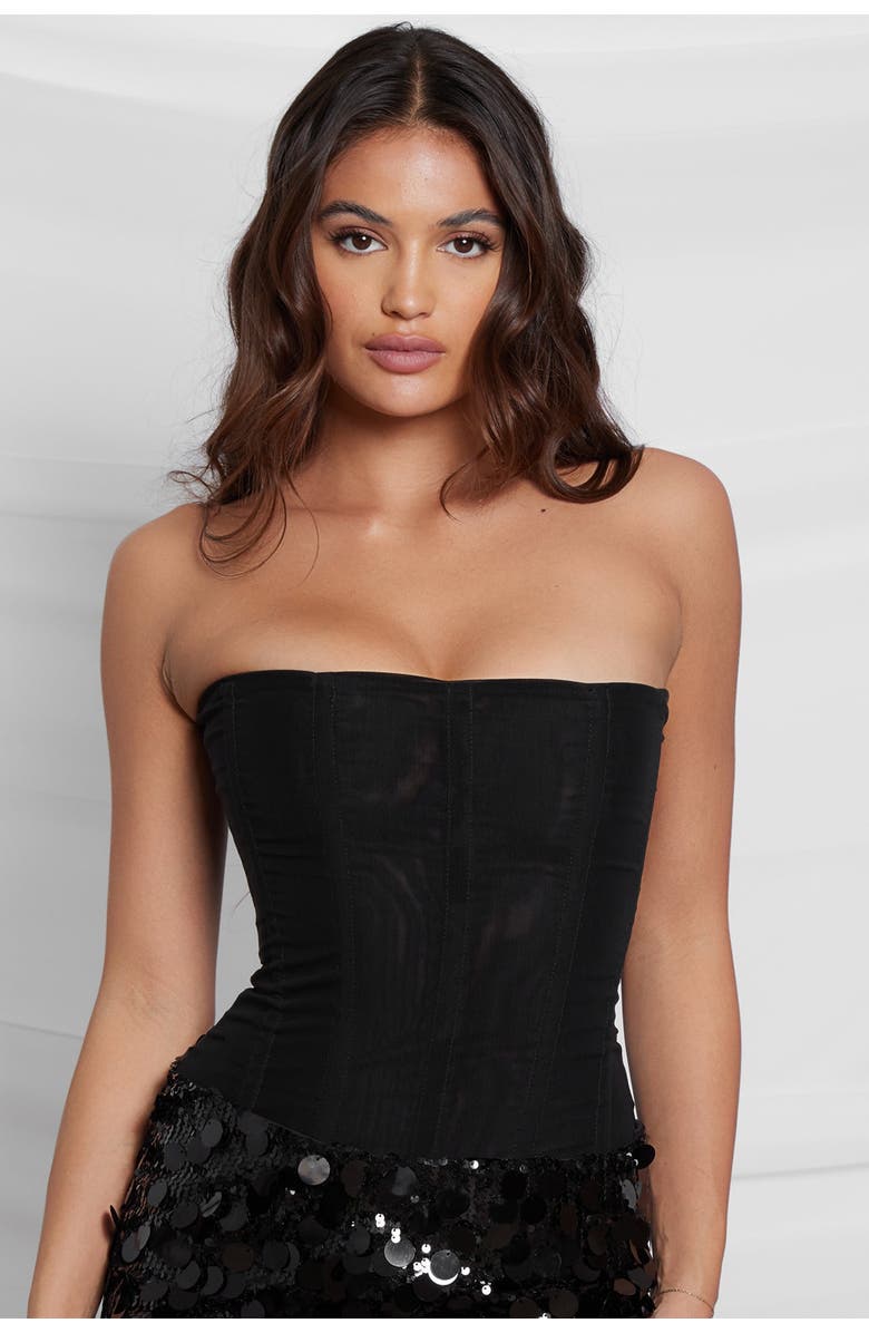 LEAU Muse Mesh Corset Top, Main, color, Black