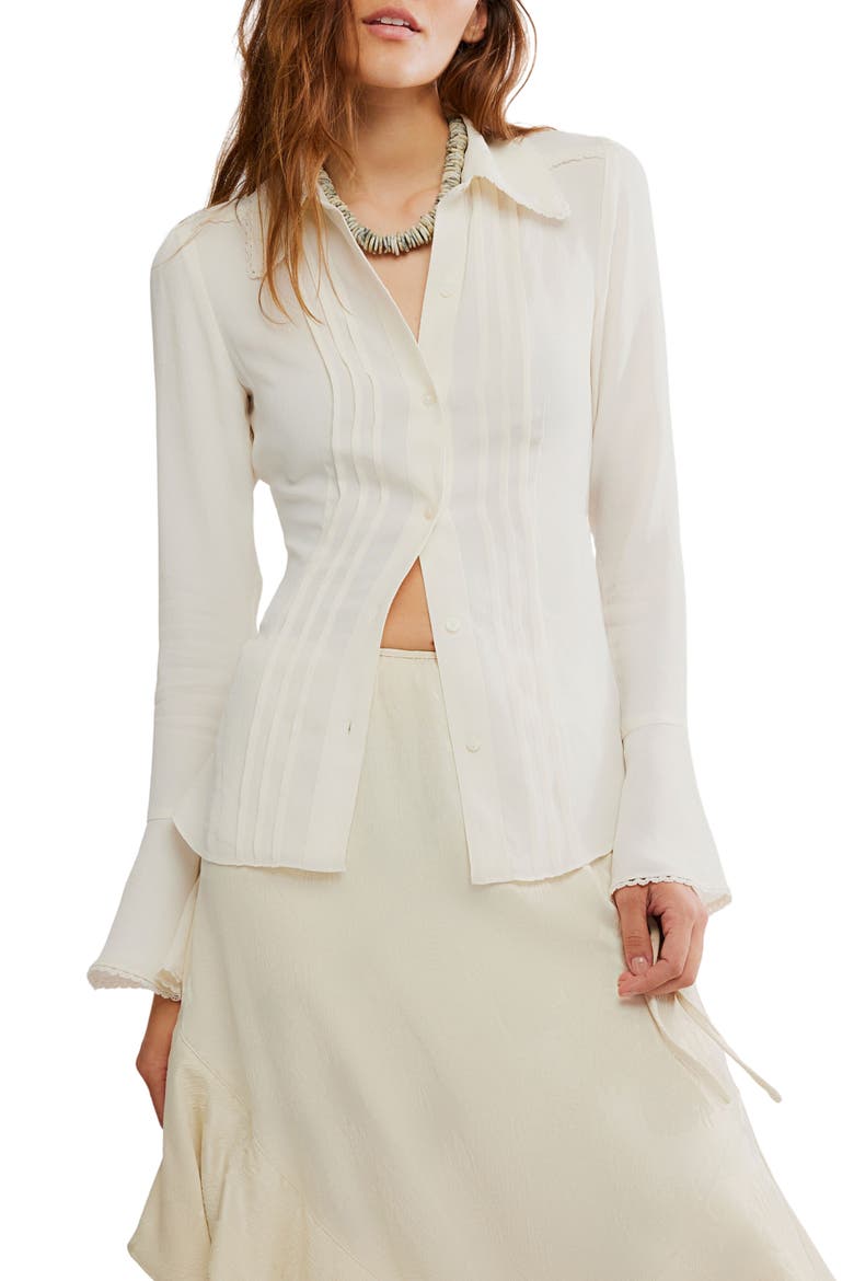 Melrose Bell Sleeve Button-Up Shirt, Main, color, WHISPER WHITE