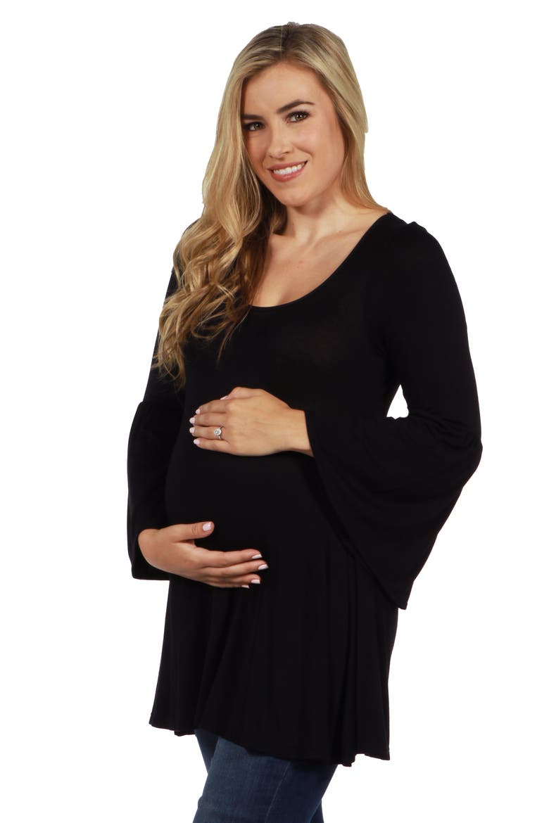 Long Bell Sleeve Flared Maternity Tunic Top, Alternate, color, Black