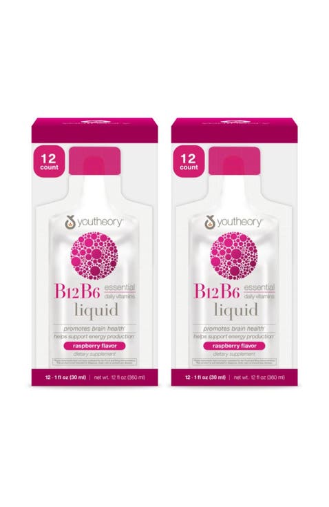 Vitamin B12 B6 Daily Energy and Brain Support Supplement Liquid Raspberry 12 Count 1oz
