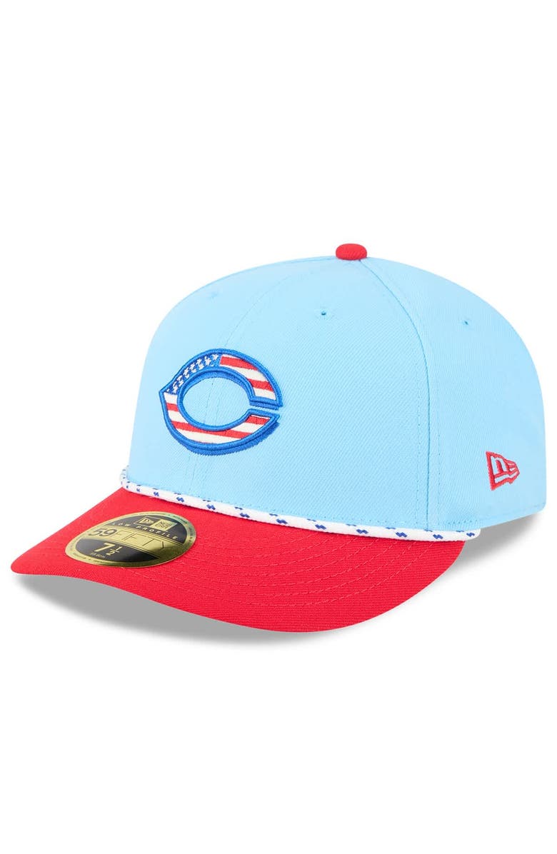 New Era Men's New Era Light Blue/Red Cincinnati Reds 2025 Fourth of July Low Profile 59FIFTY Fitted Hat, Main, color, 