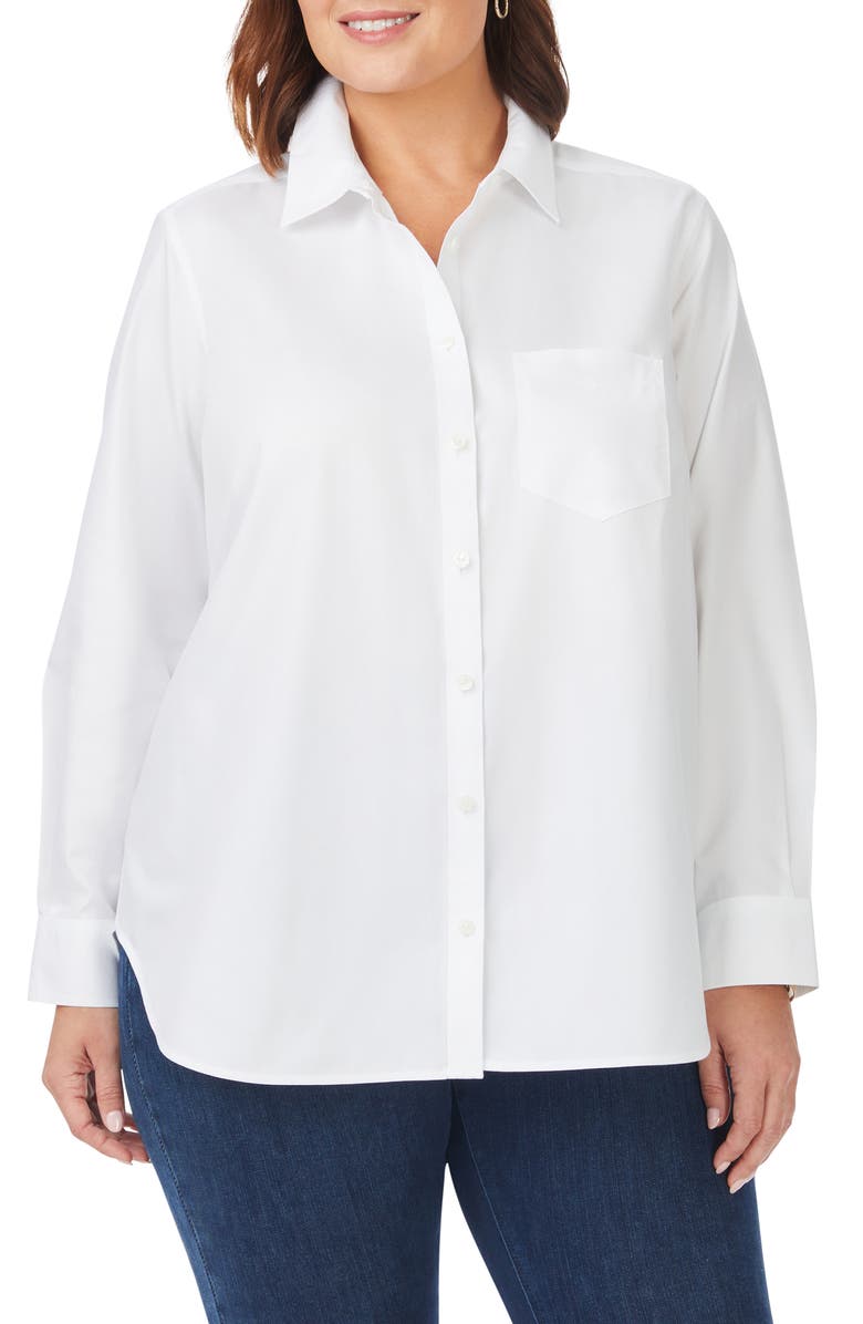 Foxcroft Boyfriend Non-Iron Cotton Blouse, Main, color, White