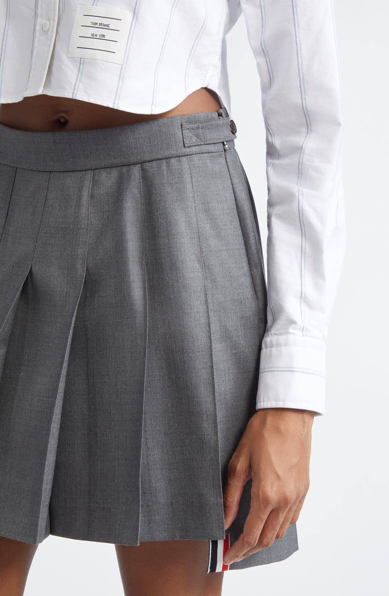 Thom Browne Drop Back Pleated Wool Miniskirt, Alternate, color, Medium Grey