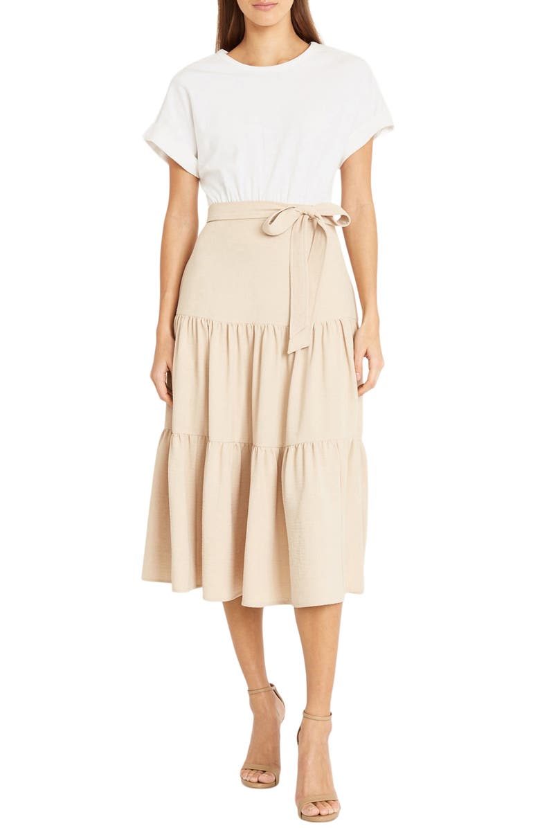 DONNA MORGAN FOR MAGGY Jersey Mixed Media Midi Dress, Main, color,