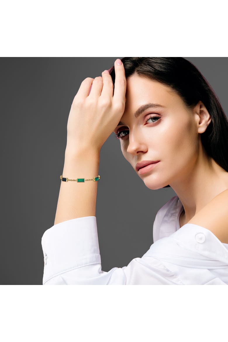 Five Station Dash Rectangle Bracelet In Sterling With 18K Gold Overlay, Alternate, color, GREEN