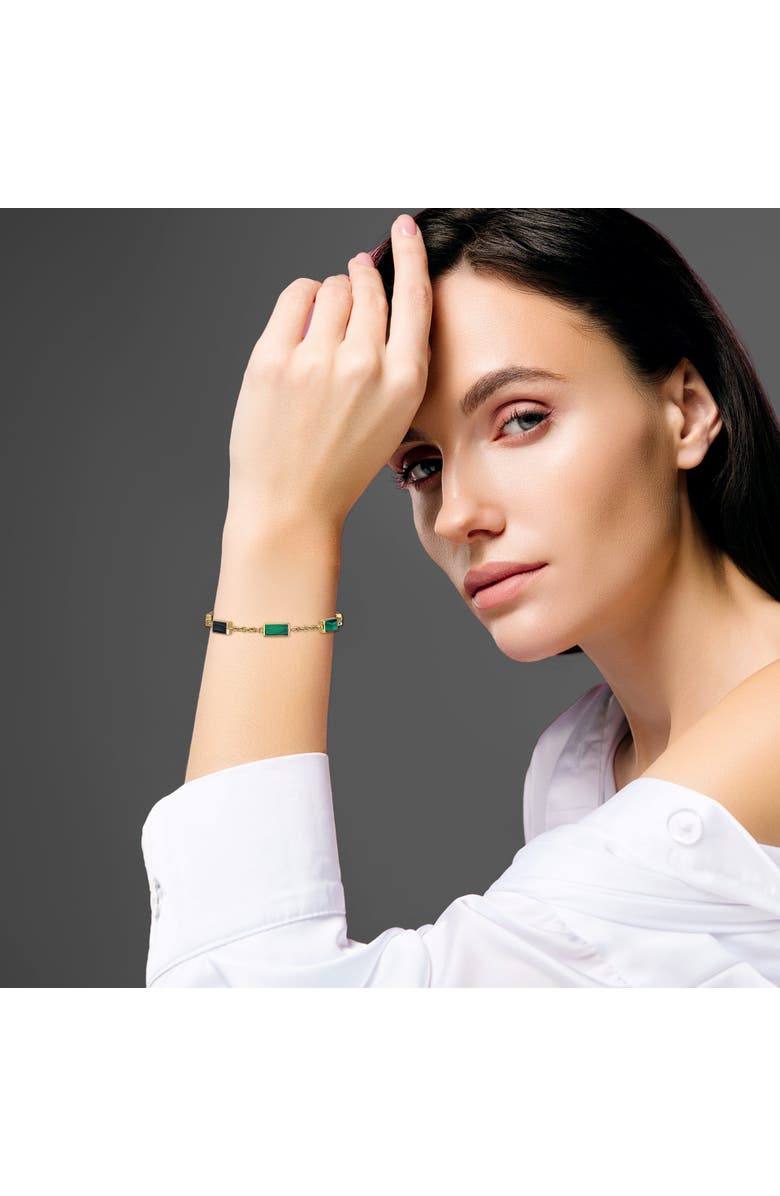 Jan Leslie Five Station Dash Rectangle Bracelet In Sterling With 18K Gold Overlay, Alternate, color, Green