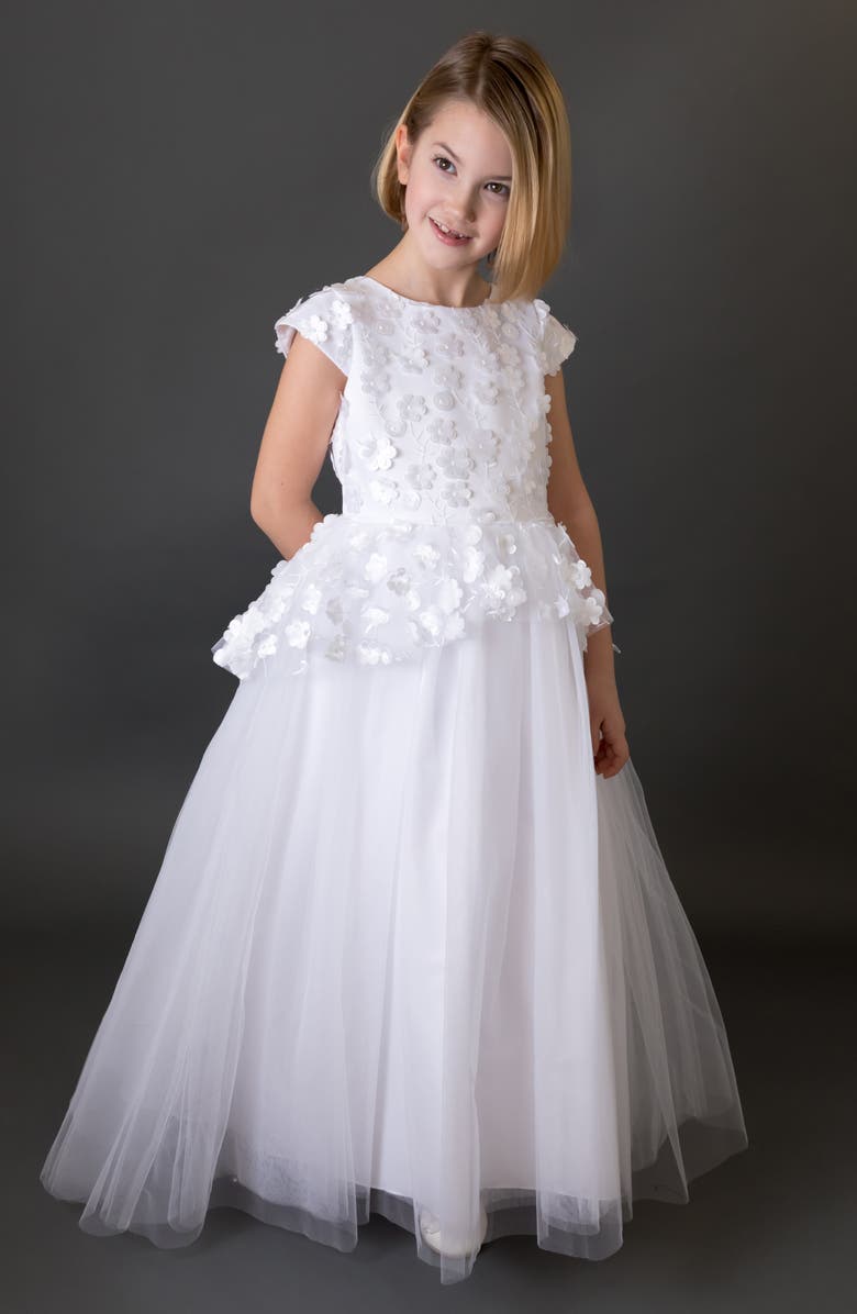 Us Angels Floral Embellished High/Low Tulle First Communion Dress, Alternate, color, 