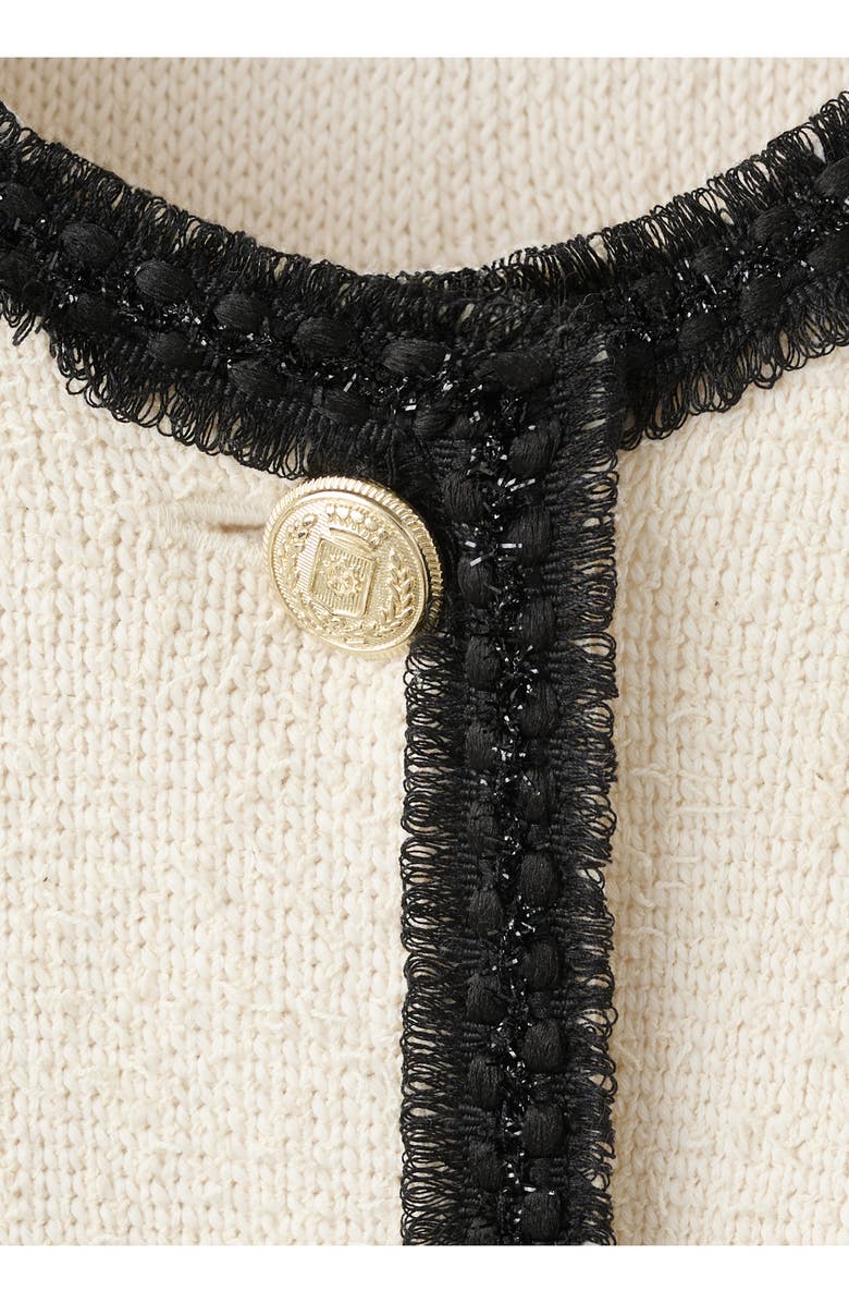 MANGO Contrast Trim Cotton Blend Crop Cardigan, Alternate, color, Ecru